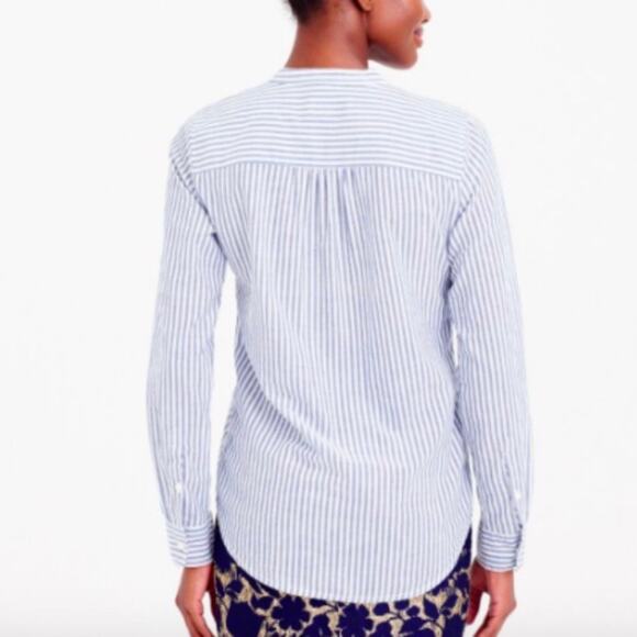 J Crew Factory Ruffle-Front Popover Shirt Blue White Cotton Small - Picture 2 of 13